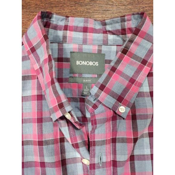 Bonobos Plaid Slim Fit Long Sleeve Button Down Shirt Blue/Pink Men's L Short - Picture 4 of 10